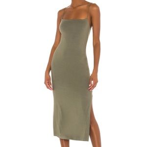 X REVOLVE STRAPPY SIDE SLIT DRESS IN MILITARY